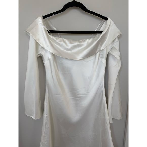 Lulu's Elegant White Satin Off-Shoulder Dress - Picture 4 of 8